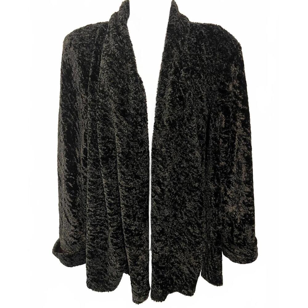 Whimsigoth Black Y2K Connected Apparel Crushed Velvet Cardigan.